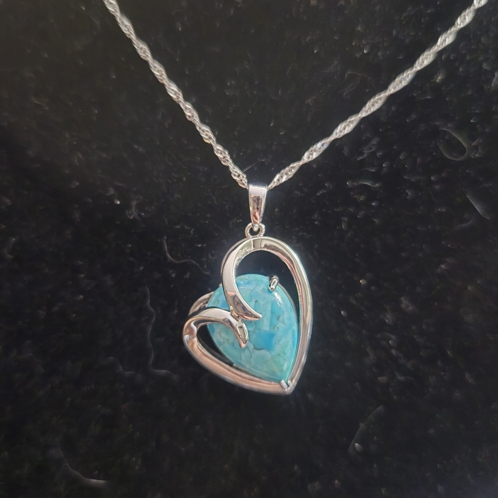 Sterling Silver Heart Turquoise Pendant Necklace